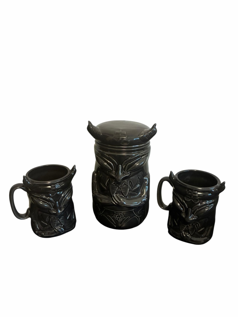 Killstar Tiki Jar and Mugs Gothic Black Ceramic Devil Demon Canister and Mugs